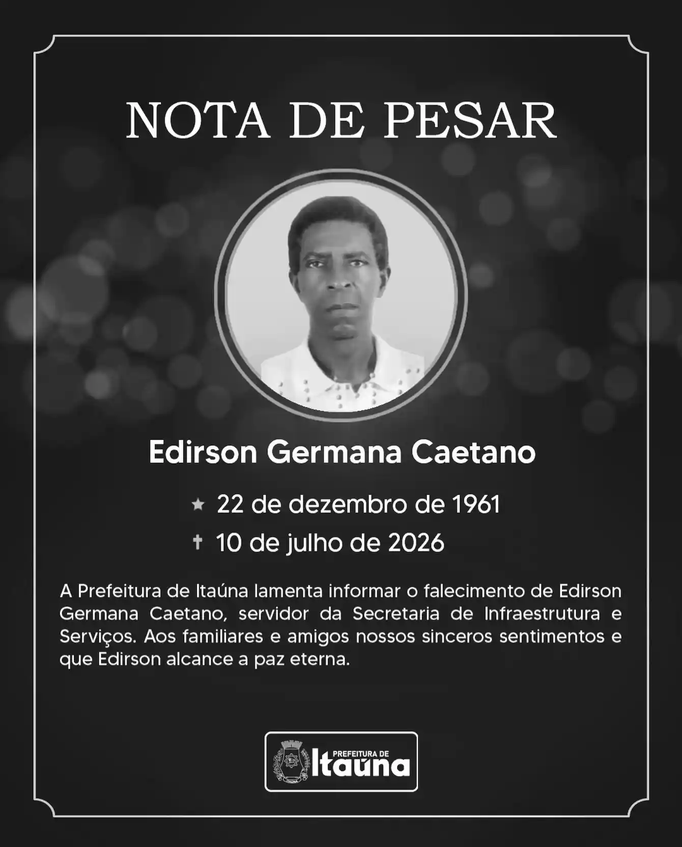 Falecimento de Edirson Germano Caetano