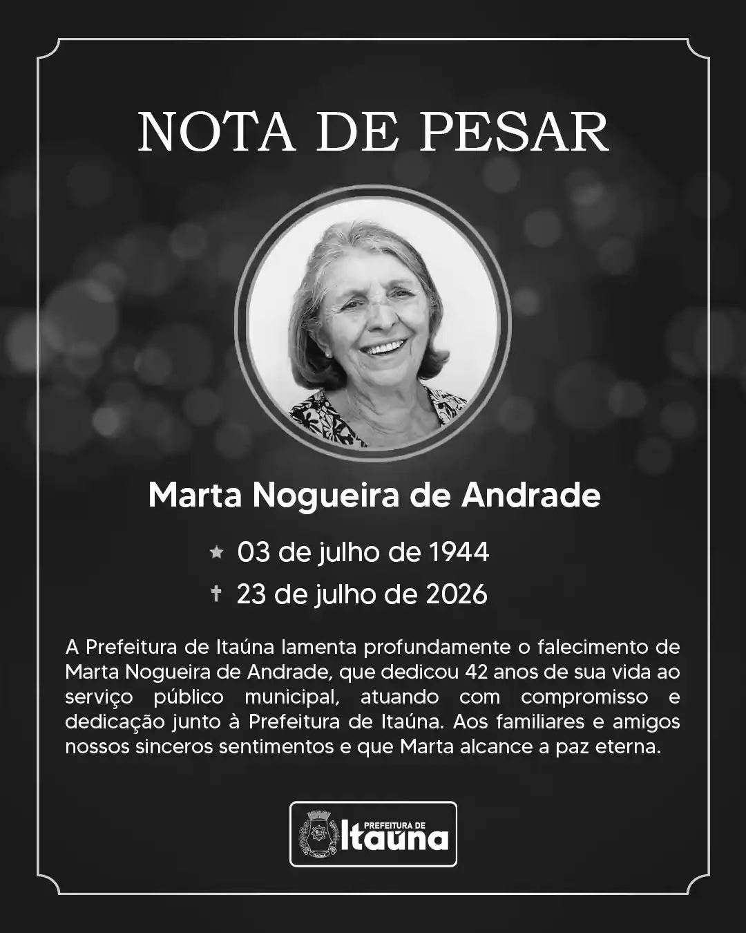 Lamento pelo falecimento de Marta Nogueira de Andrade