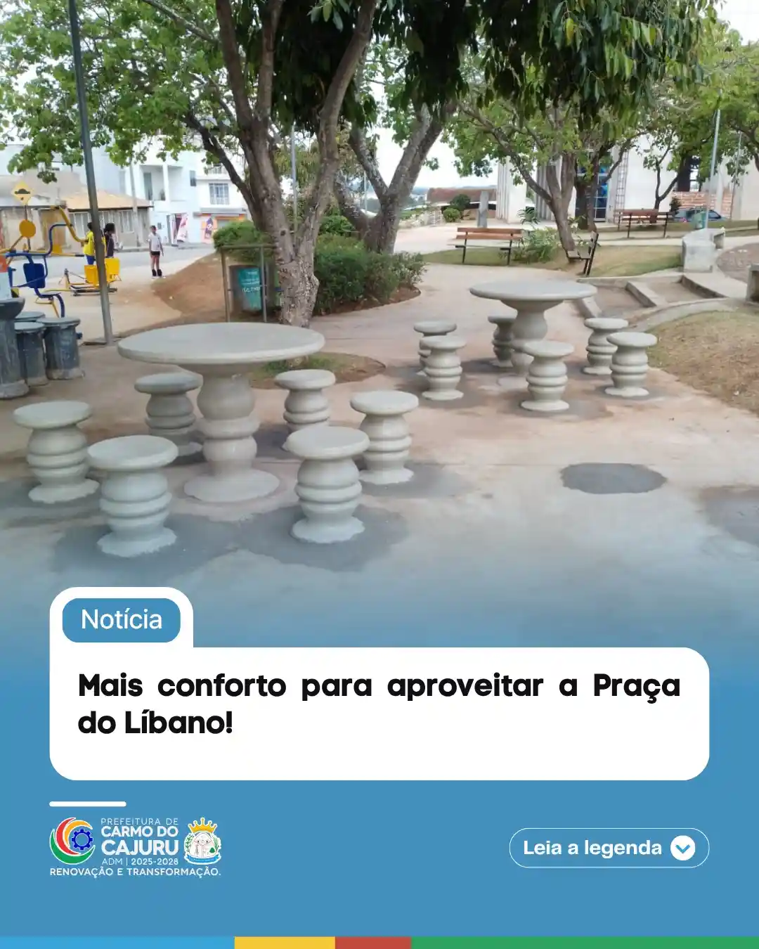 Praça de Carmo do Cajuru ganha novos bancos e mesas