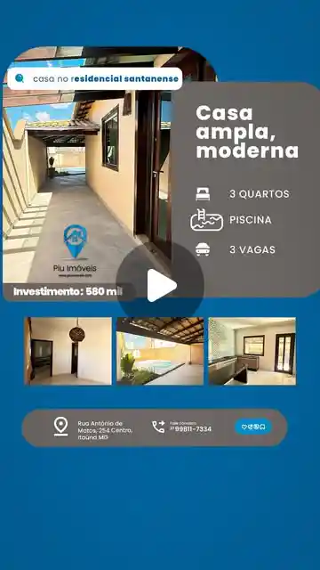 Casa 3 quartos com piscina no Residencial Santanense