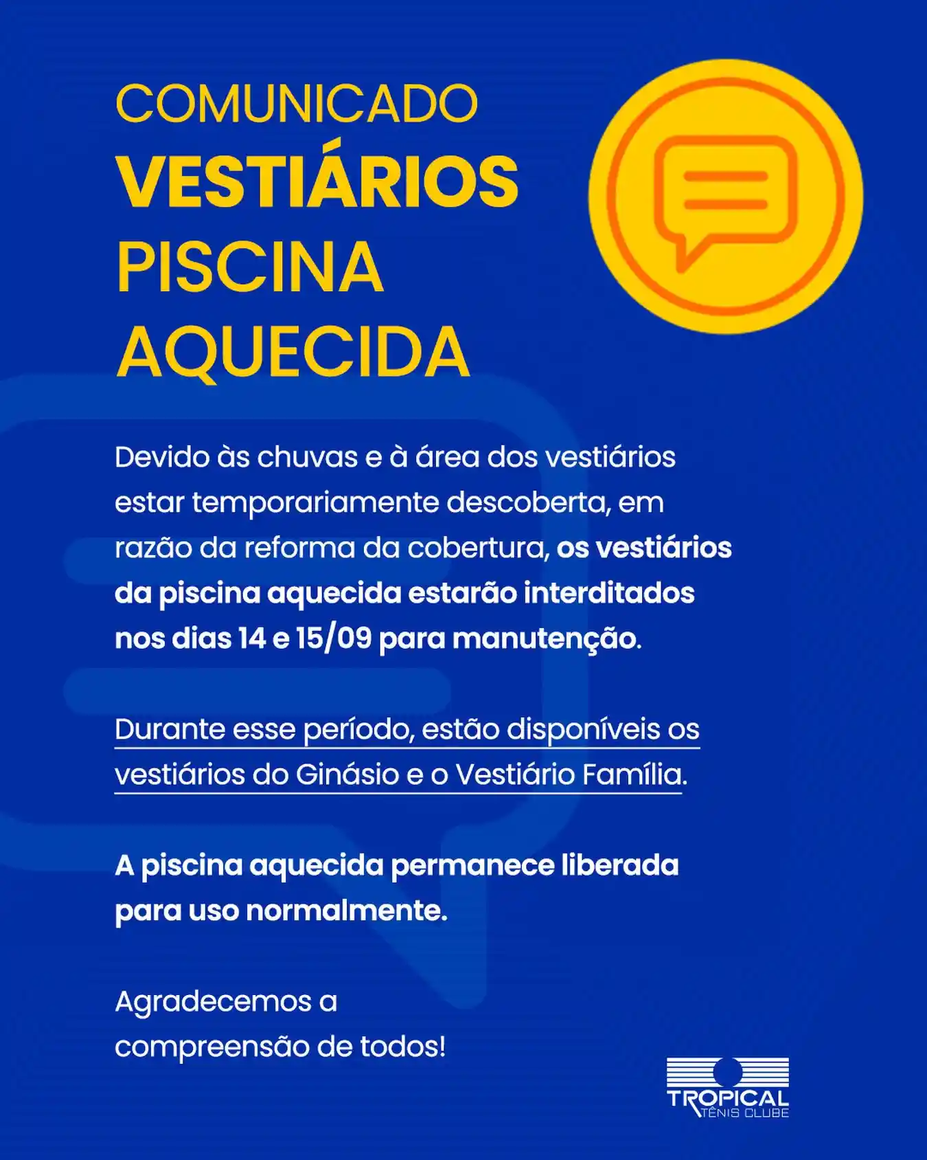 Vestiários da piscina interditados para manutenção