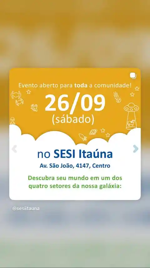 Evento aberto à comunidade no SESI, sábado 26/09