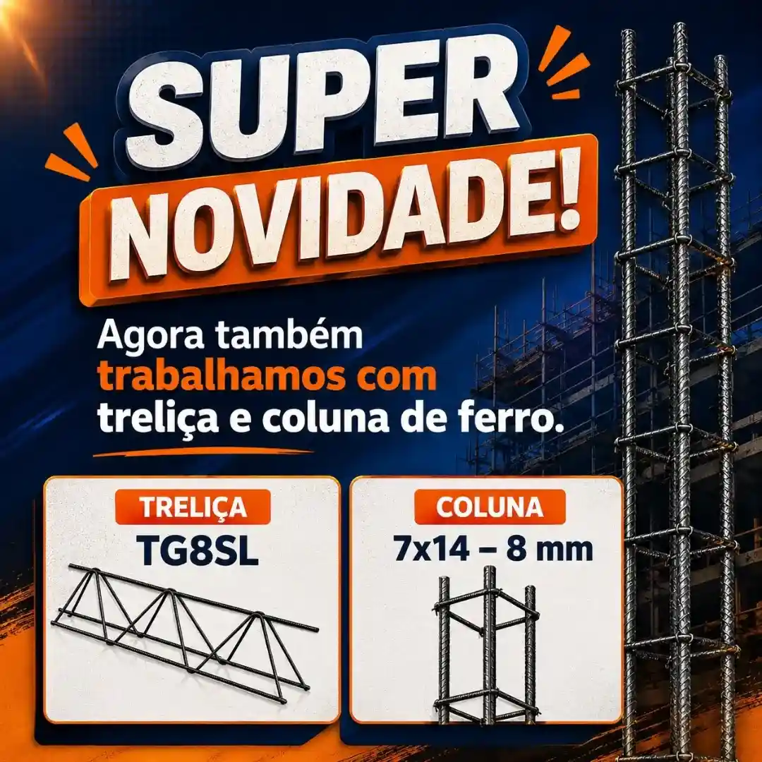 Treliça TG8SL e coluna de ferro para construção