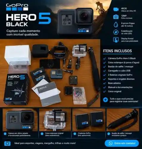 Gopro Hero 5 Black + Acessórios