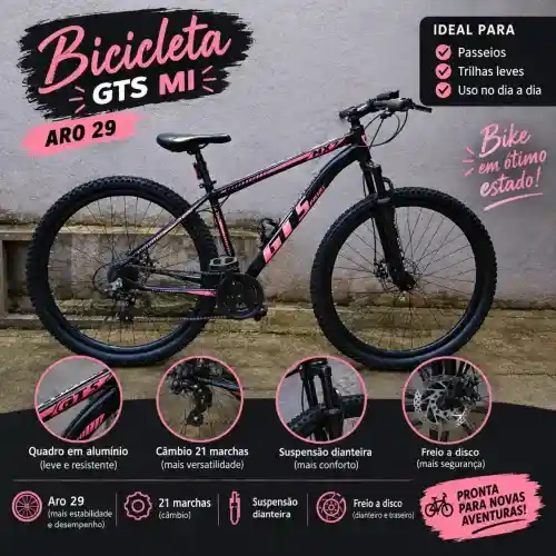 Bicicleta GTS M1 Aro 29 21 Marchas Freio a Disco