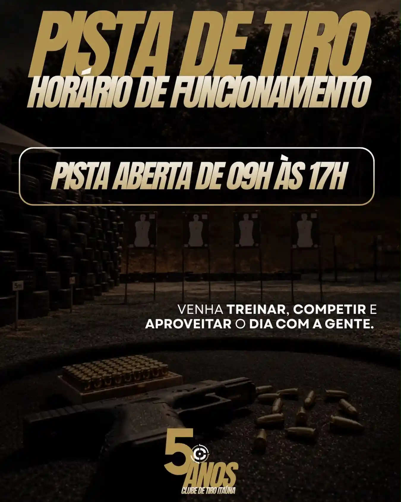 Clube de Tiro celebra 5 anos com pista aberta das 9h às 17h