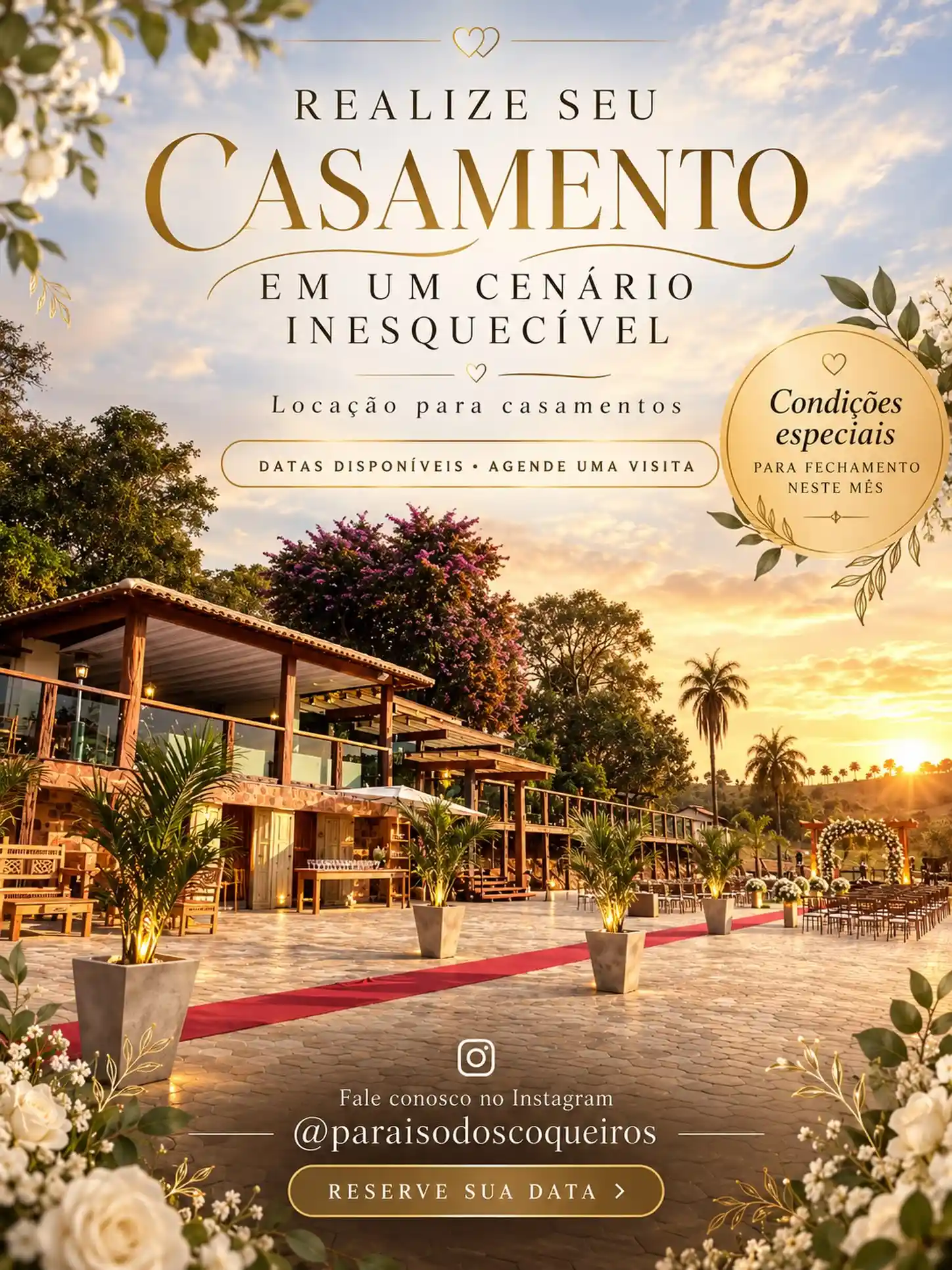 Espaço para casamentos com ambiente ao ar livre