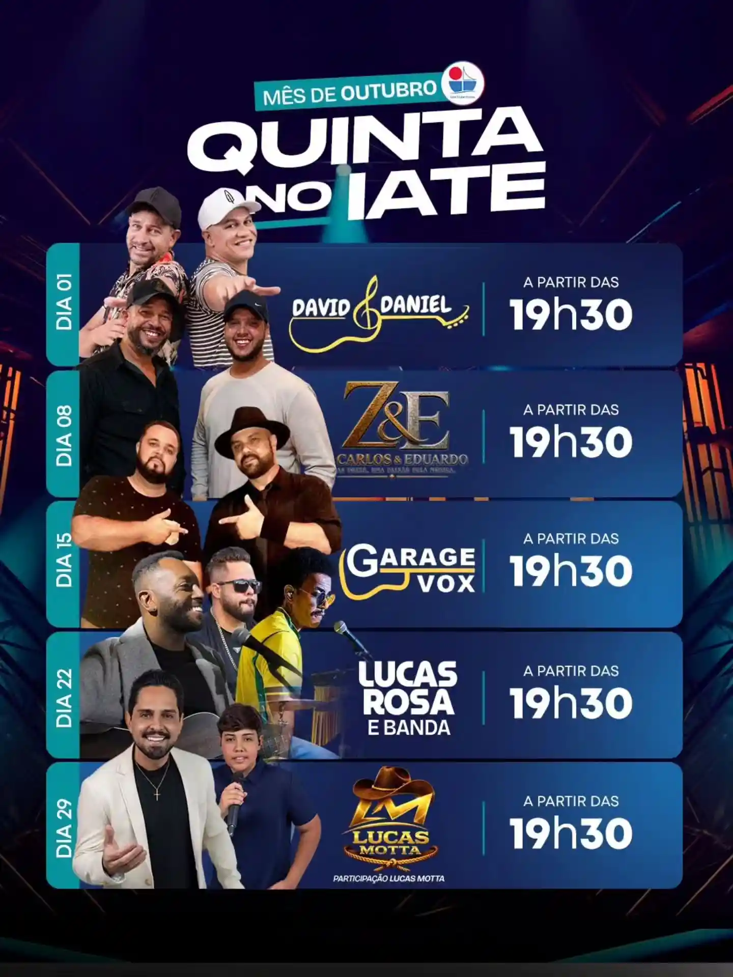 Programação de outubro no Iate Clube: música toda quinta