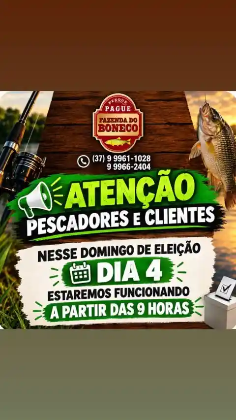 Pesque e Pague Fazenda do Boneco abre domingo de eleição