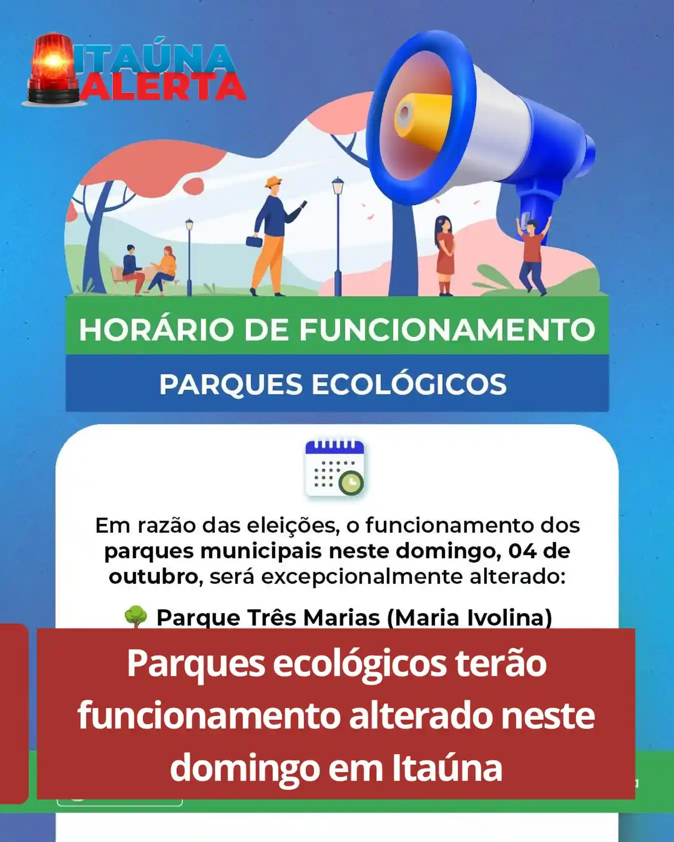 Parques municipais de Itaúna têm horário alterado neste domingo de eleições