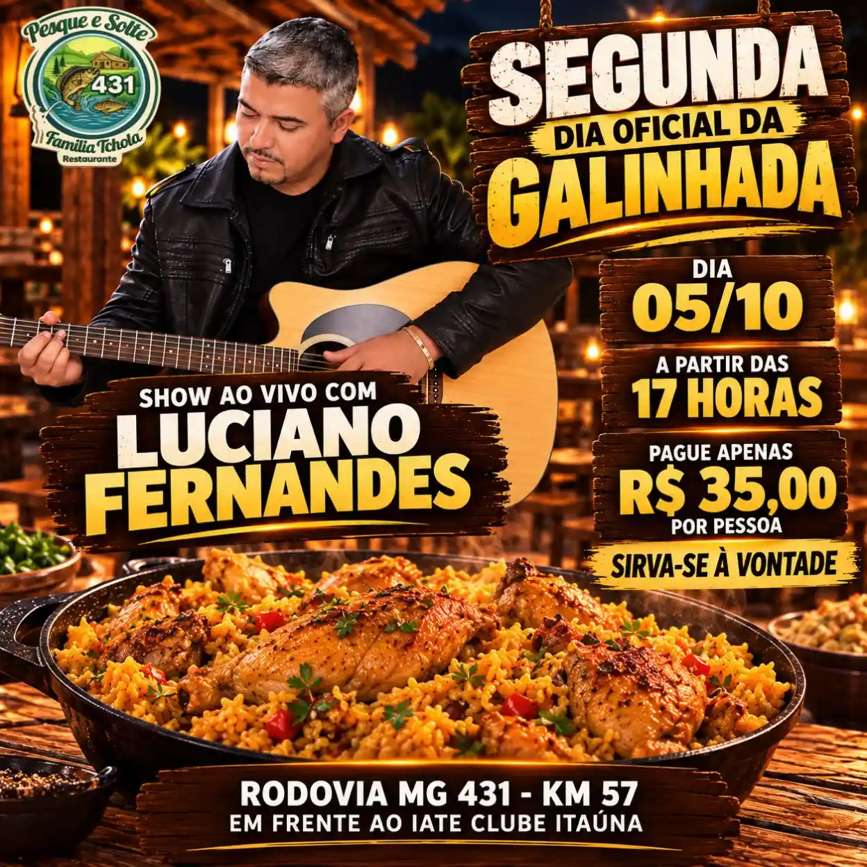 Galinhada com show ao vivo no Família Tchola