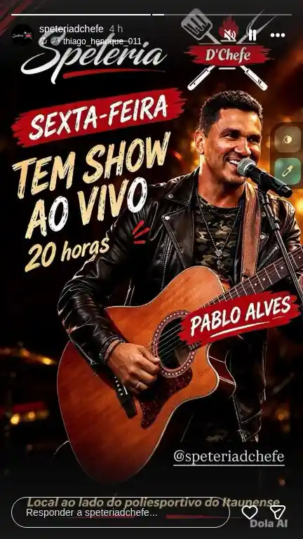 Show Pablo Alves na Speteria D'Chefe – sexta 20h