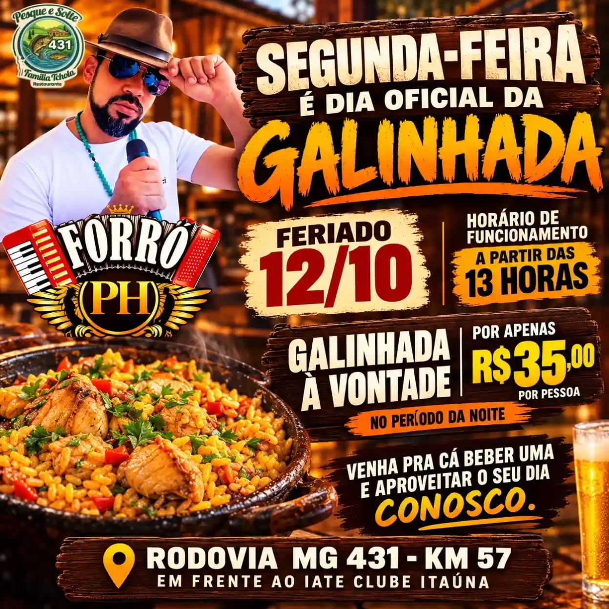 Feriado com galinhada e cerveja gelada no Família Tchola