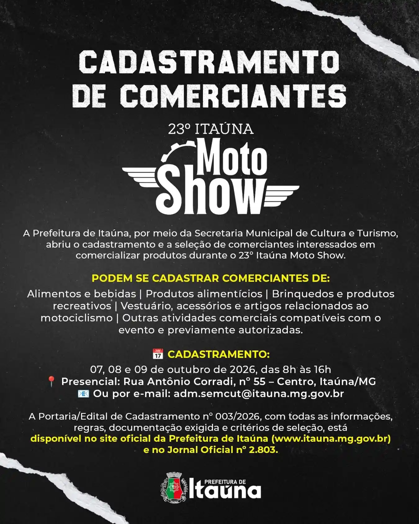 Cadastramento de comerciantes para evento de motociclismo