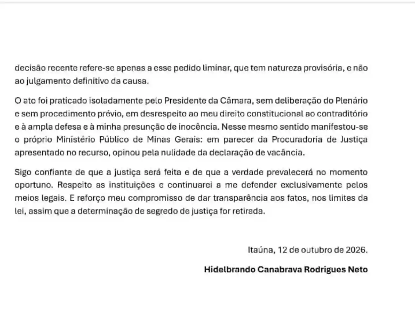 TJMG mantém extinção do mandato de Hidelbrando Neto em Itaúna
