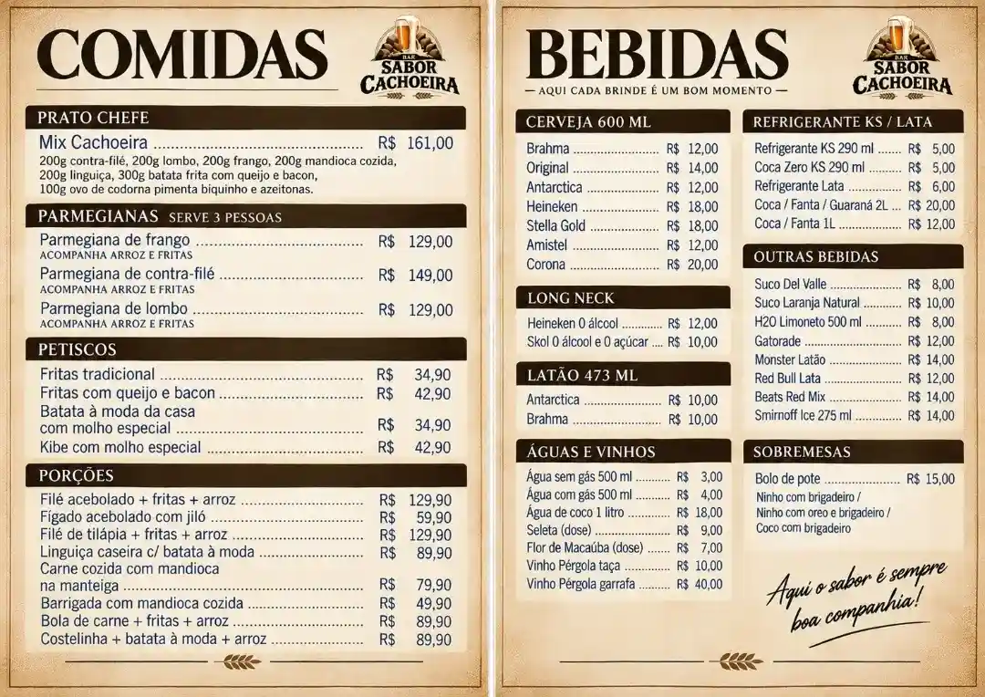 Bar Sabor Cachoeira: pratos à la carte e porções em Itatiaiuçu