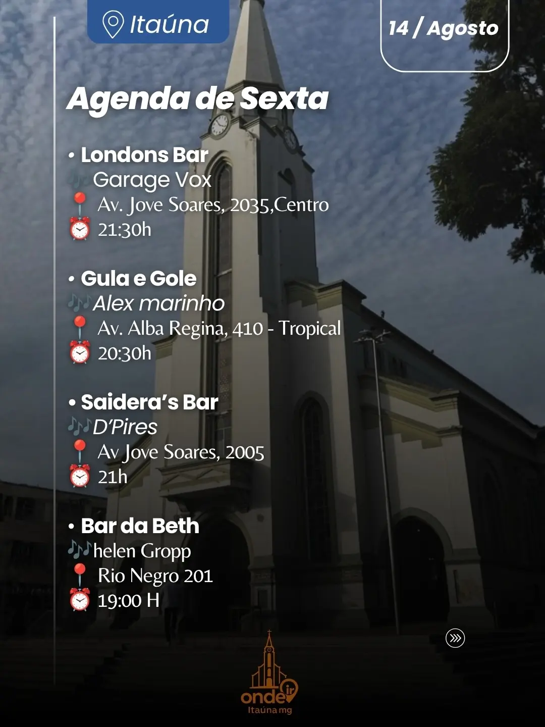Sextou em Itaúna – Shows e lugares para sexta-feira