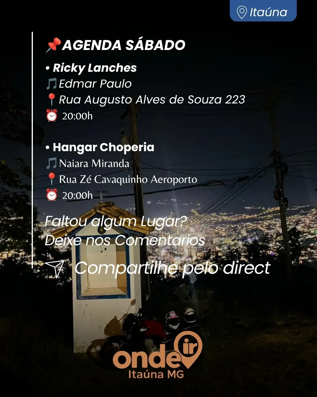 Agenda de sábado: música e comida em Itaúna