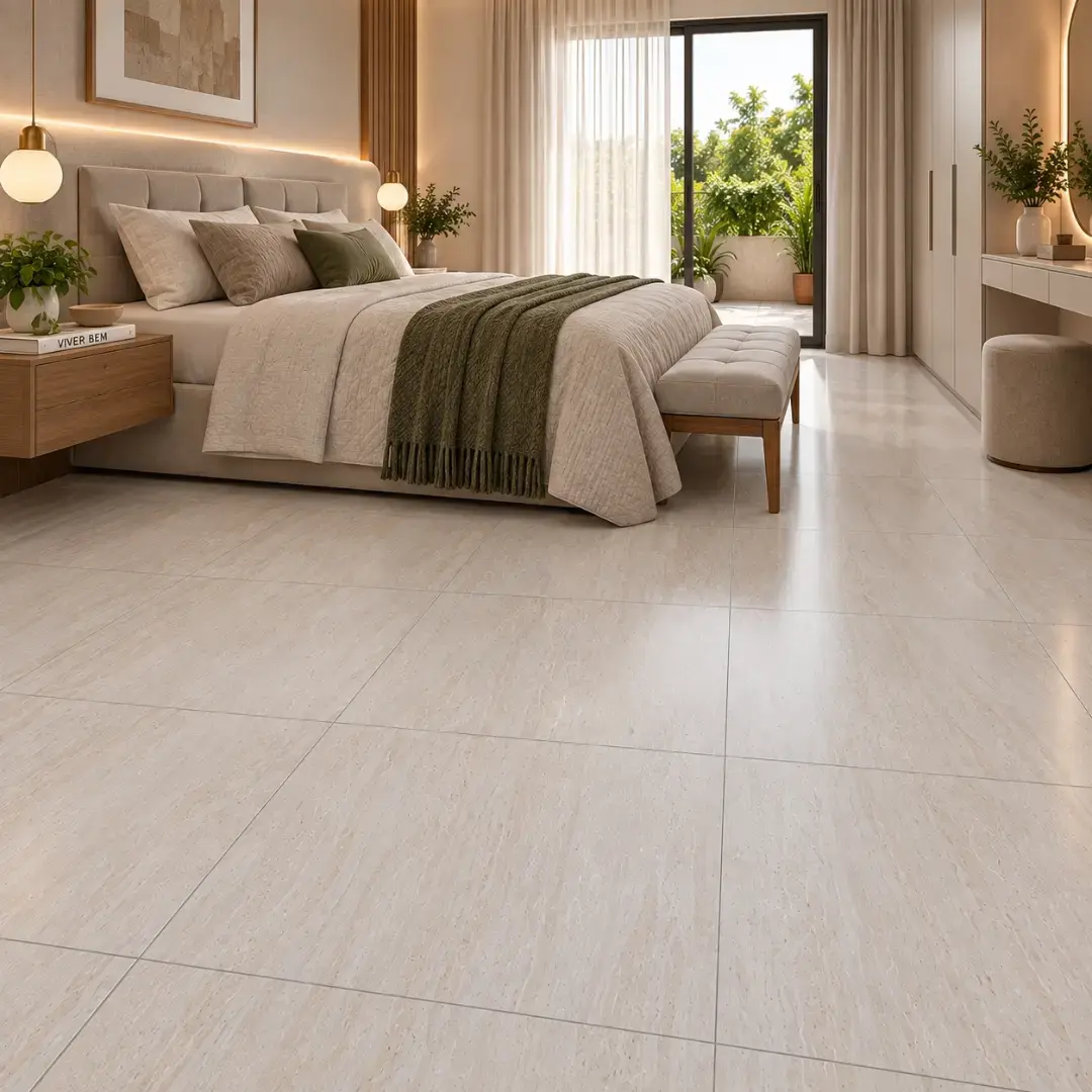 Piso Travertini Bege Mate 81x81 cm, acabamento mate