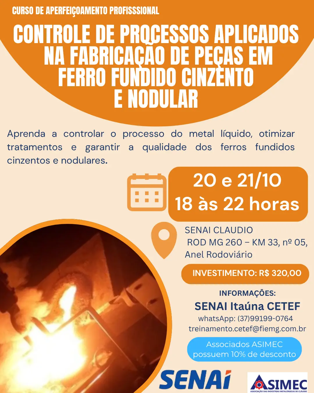 Cursos de Fundição no SENAI Itaúna — Outubro