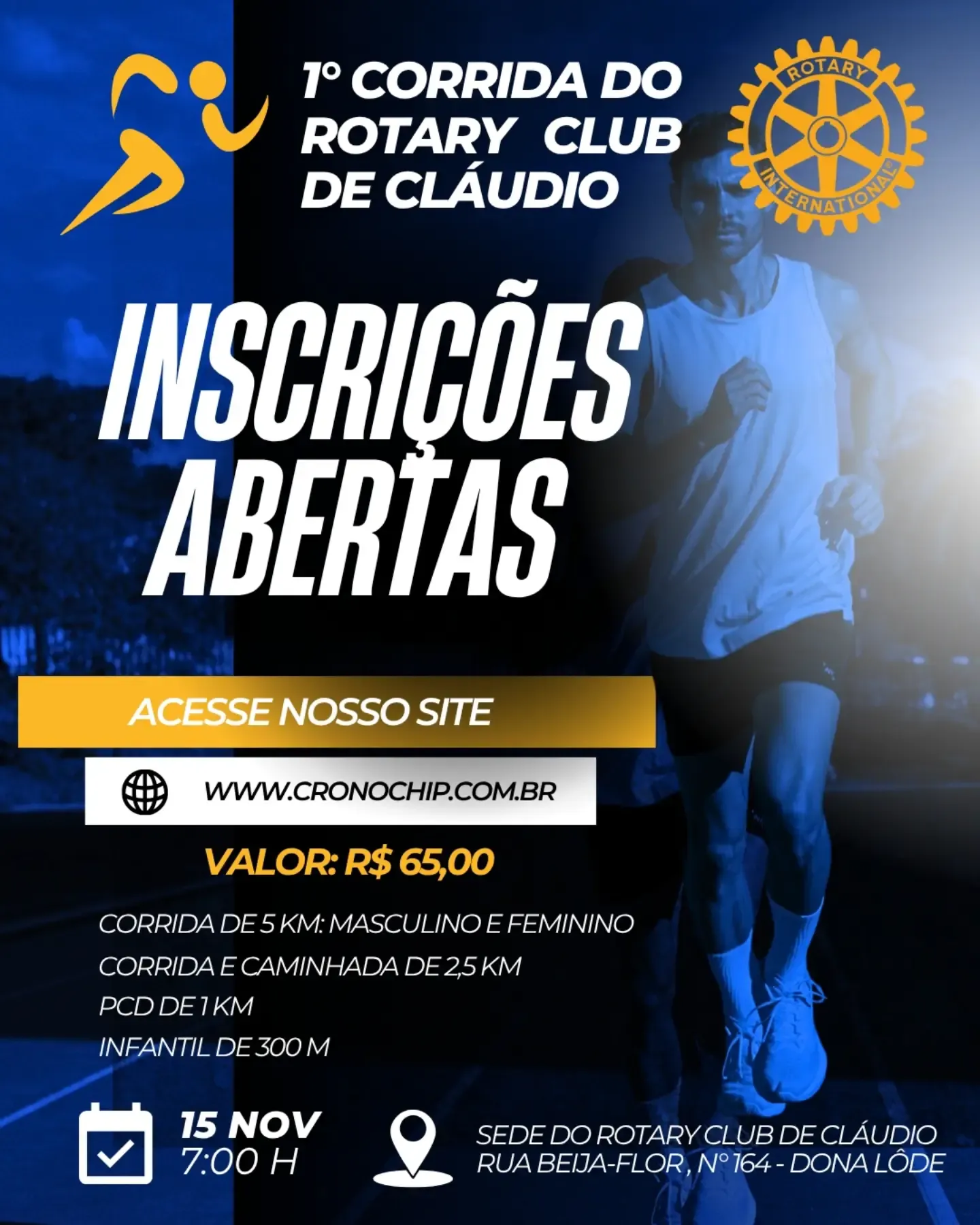1ª Corrida do Rotary Club de Cláudio – inscrições abertas