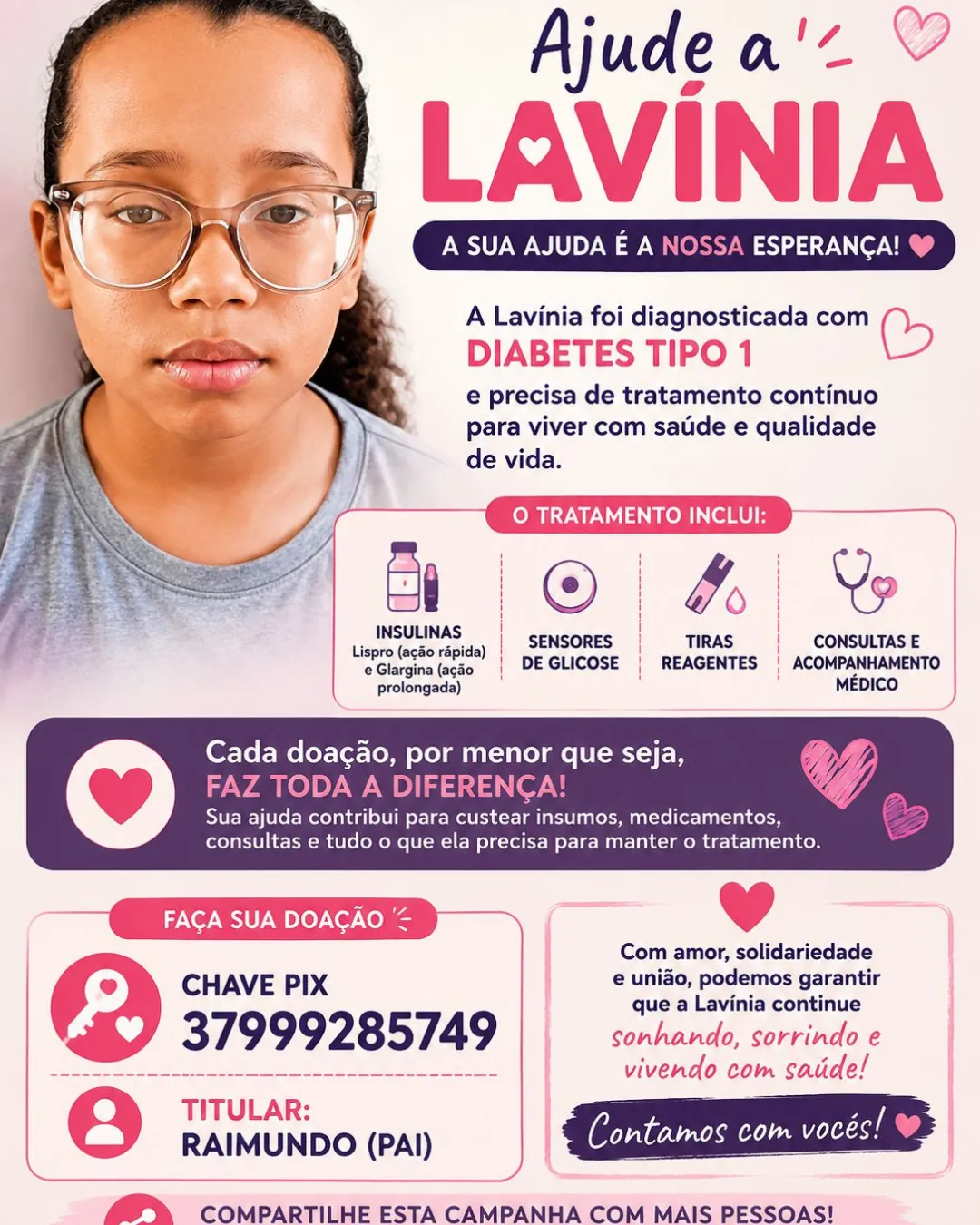 Família de adolescente de Itaúna com diabetes tipo 1 realiza campanha para custear tratamento