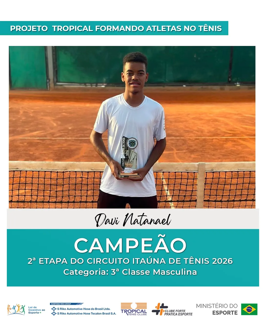 Atleta Davi Natanael é campeão do Circuito Itaúna de Tênis