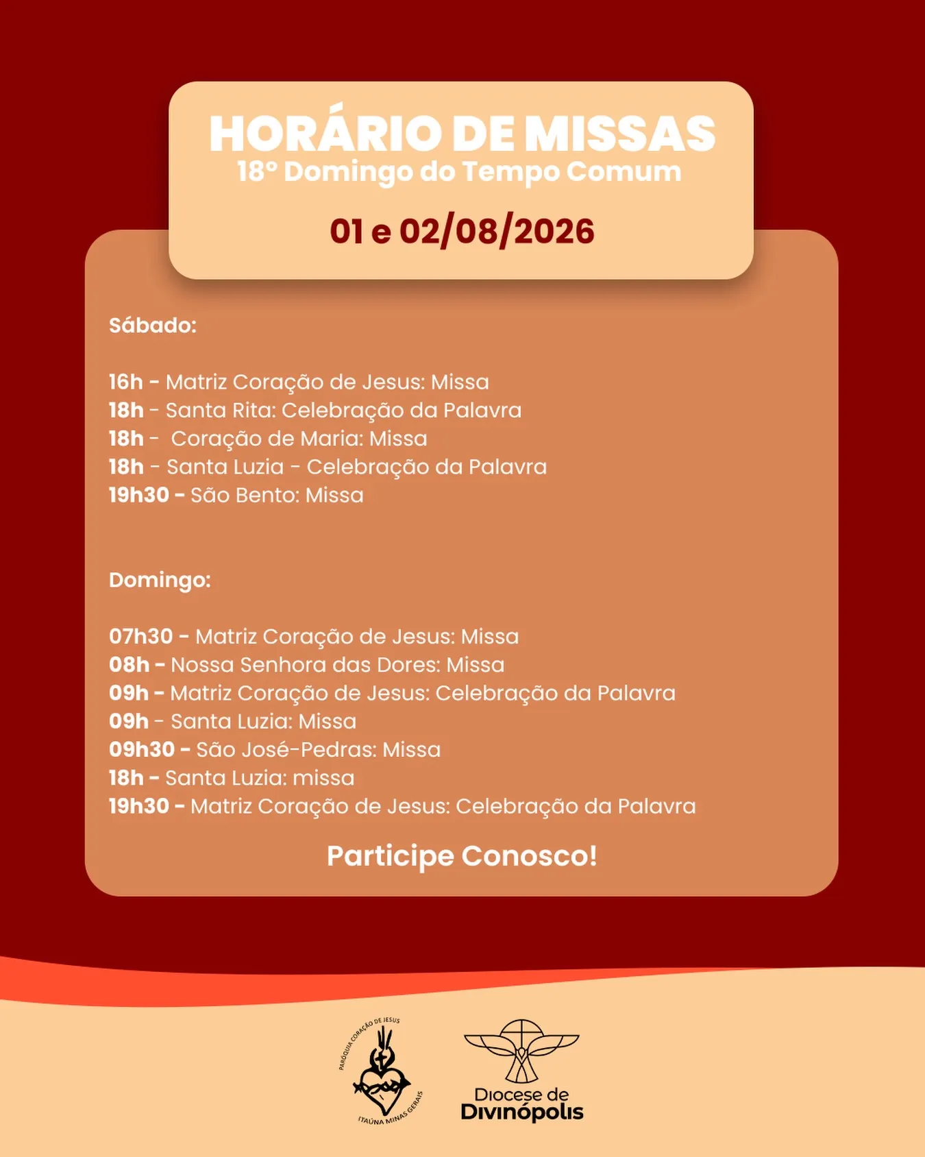 18° Domingo do Tempo Comum - Missas em Itaúna