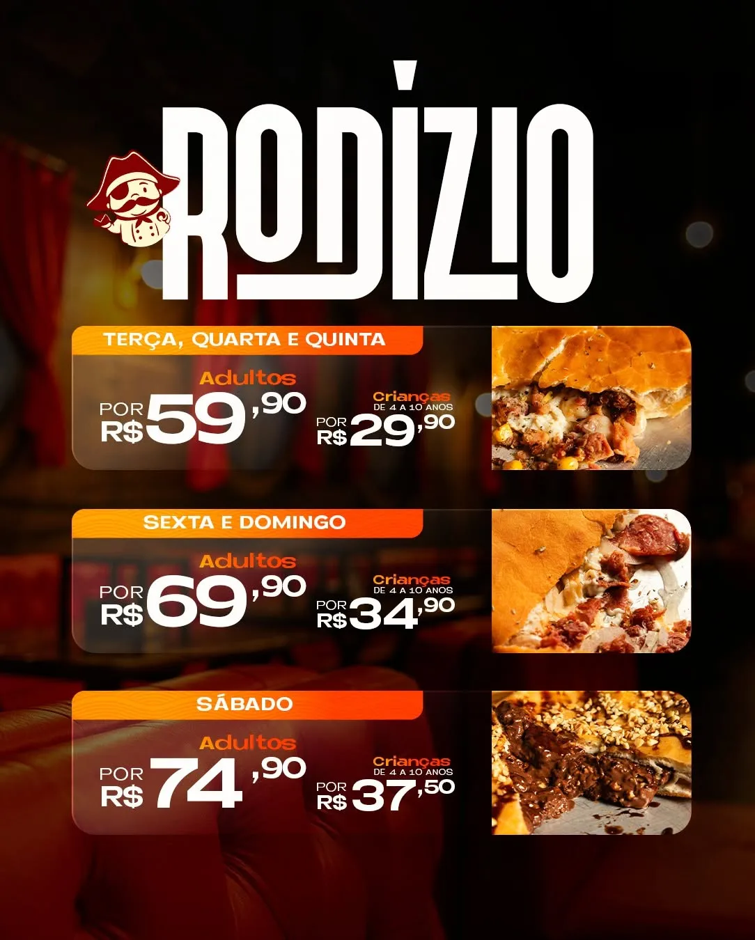 Rodízio de Pizza com Preços Variados - Piratas Pizza Frita