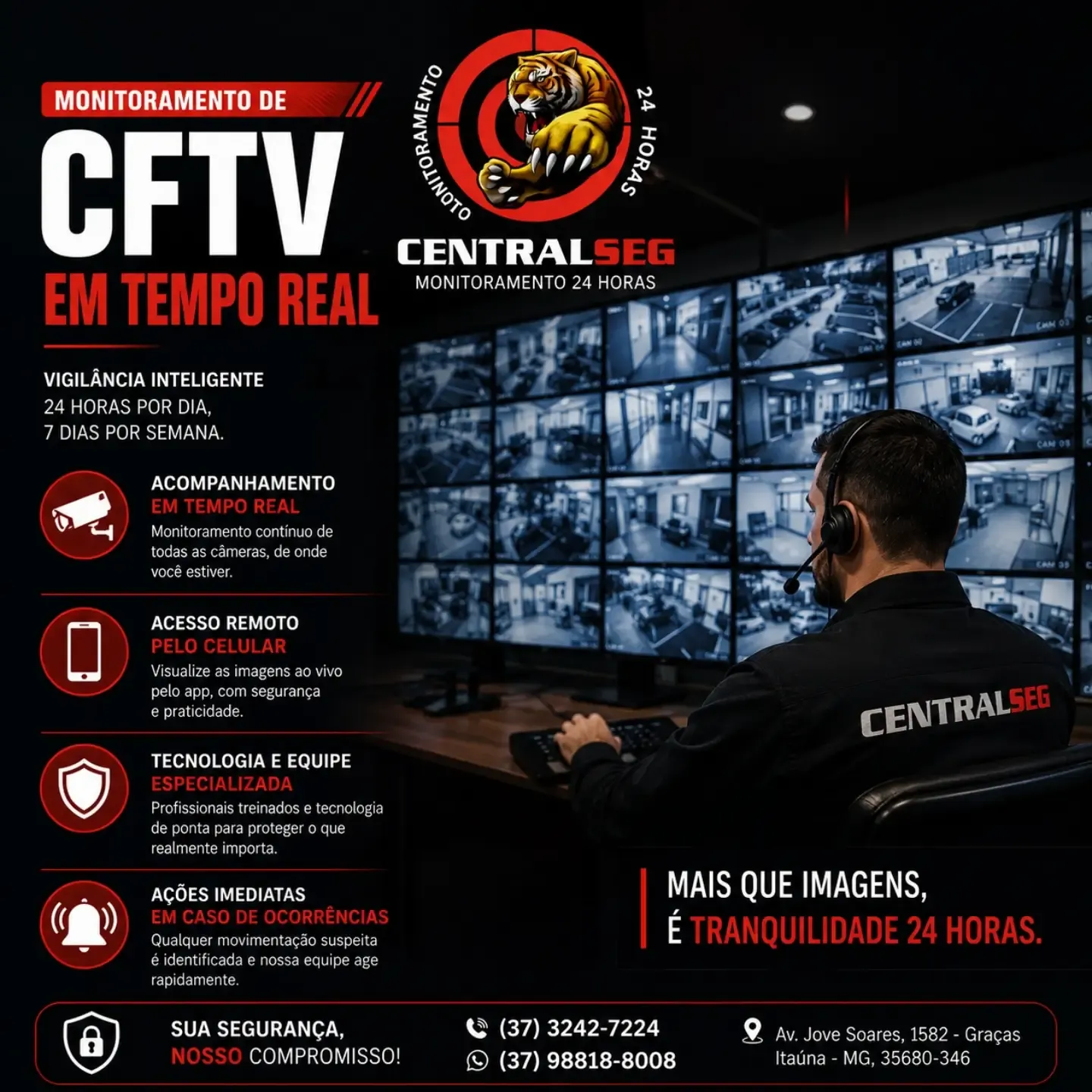 Centralseg: Monitoramento de CFTV 24h em Itaúna