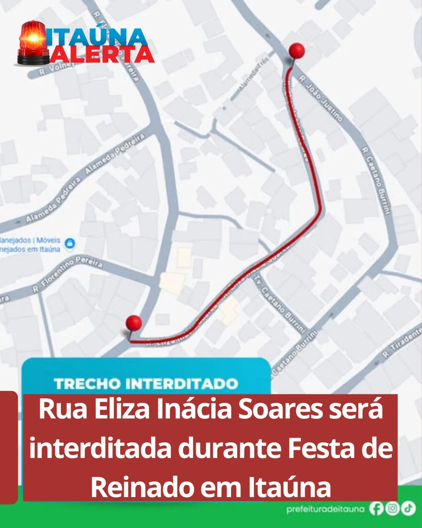 Rua Eliza Inácia Soares terá interdição nos dias 14 e 15