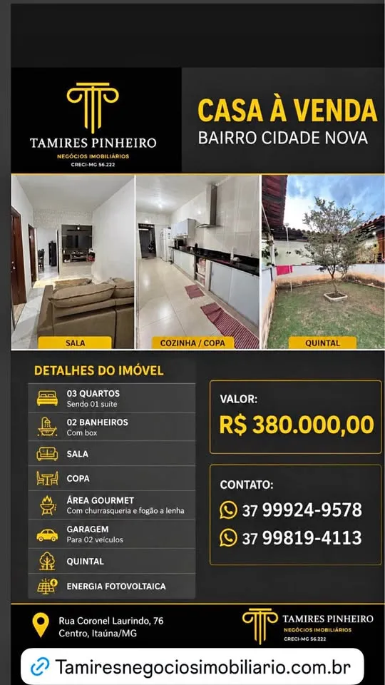 Casa 3 quartos com suíte à venda na Cidade Nova