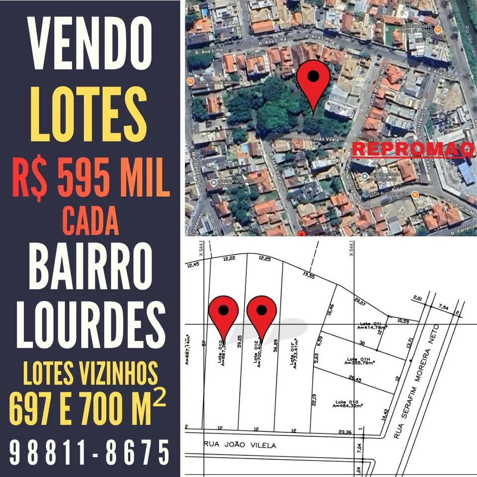 Lotes vizinhos à venda - 697 m² e 700 m²