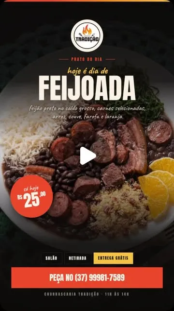 Marmita de feijoada por R$ 25 com entrega grátis