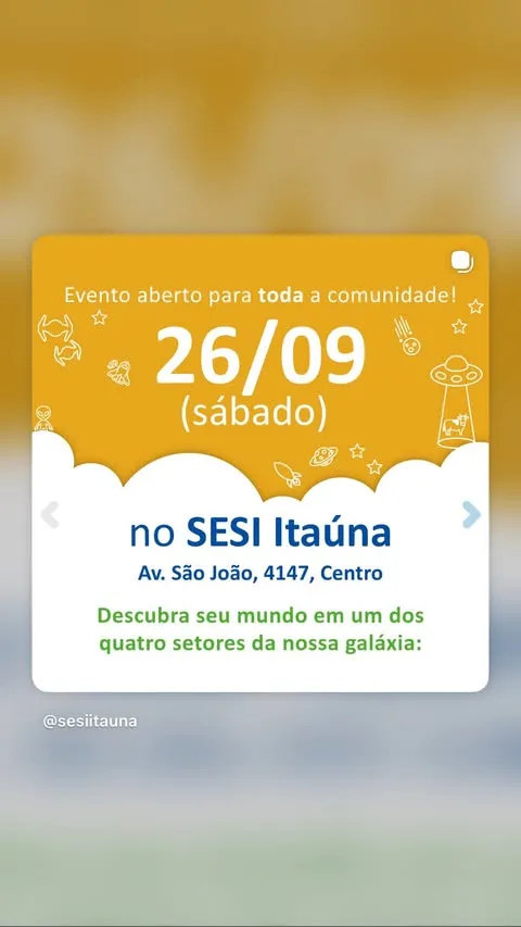 Evento aberto à comunidade no SESI, sábado 26/09