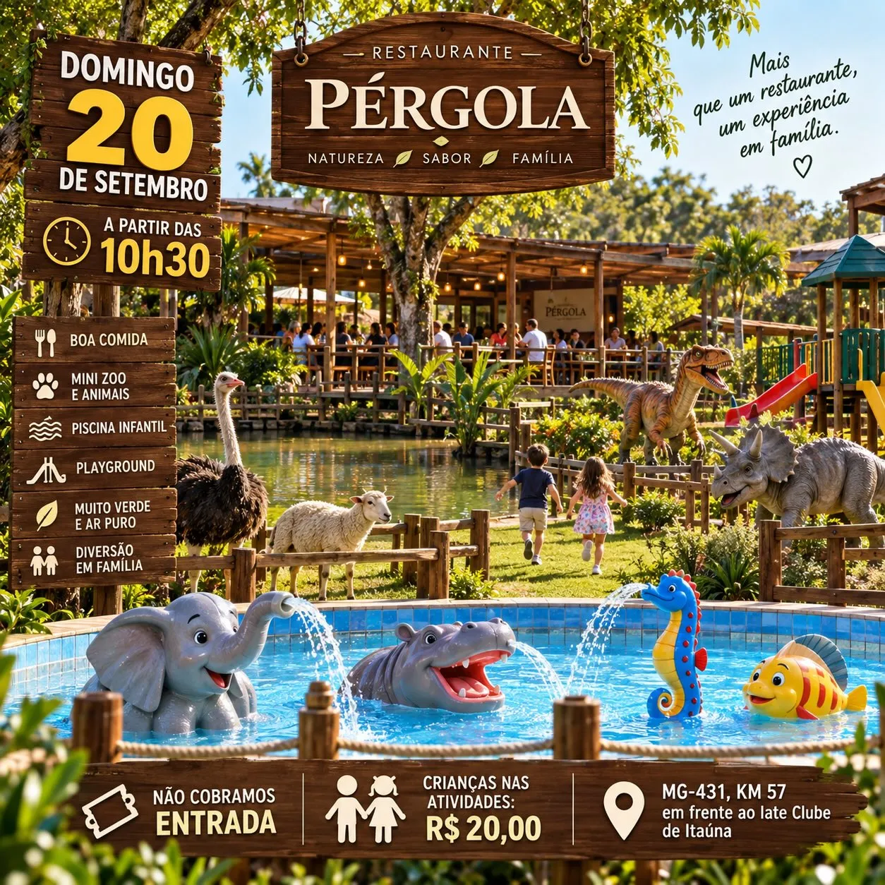 Domingo em família no Pérgola: zoo, playground e piscina