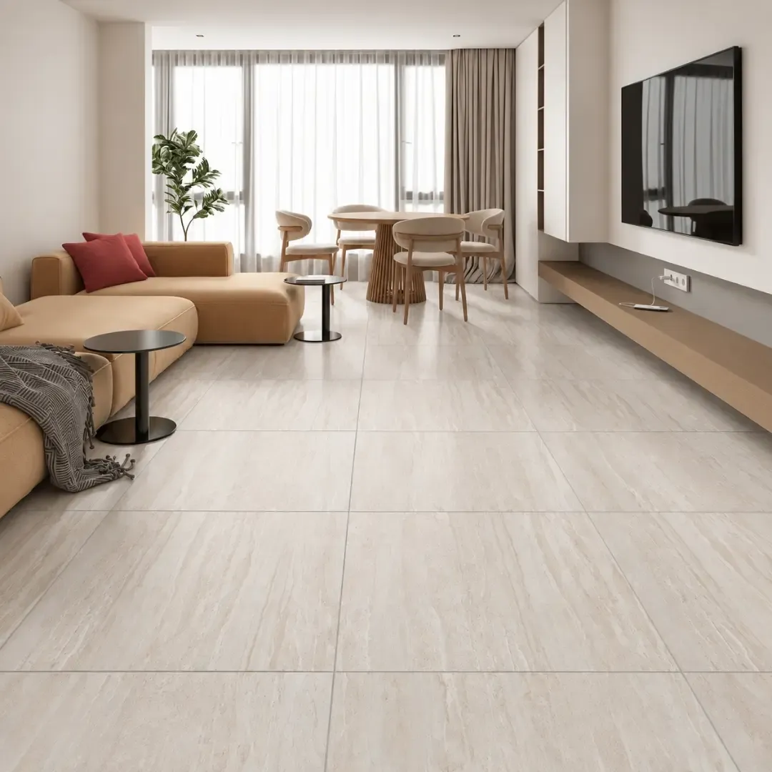 Piso Travertini Bege Mate 81x81 cm, acabamento mate