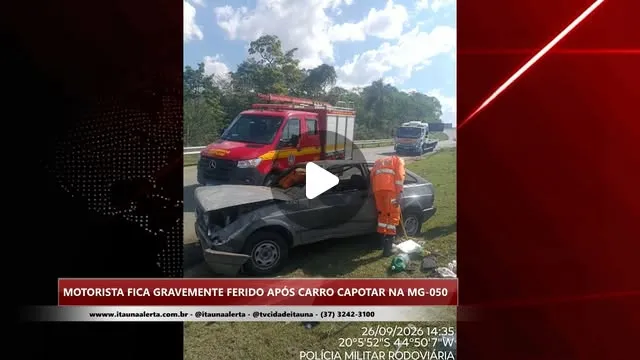 Motorista fica gravemente ferido após capotamento na MG-050