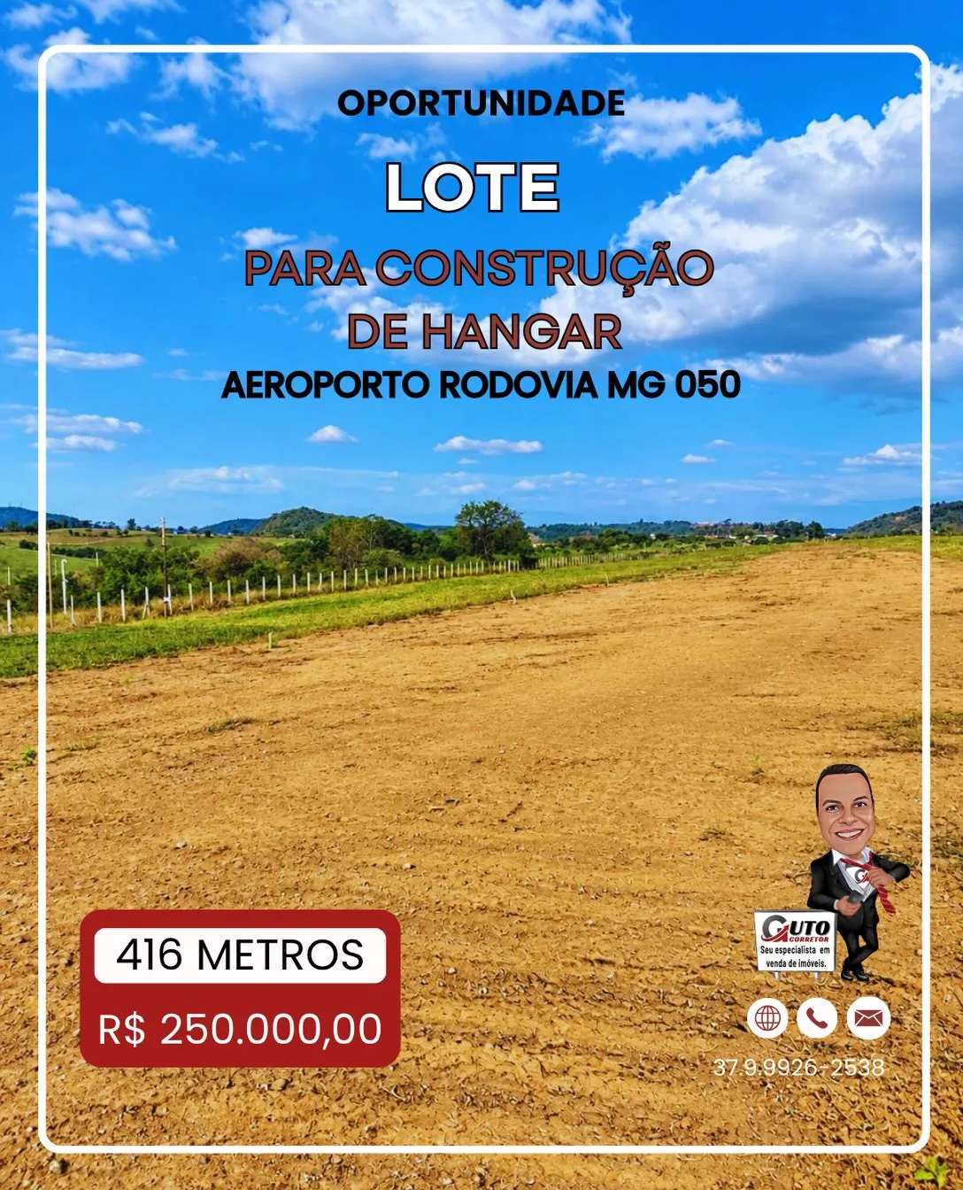 Lote 400 m² de frente para pista de pouso
