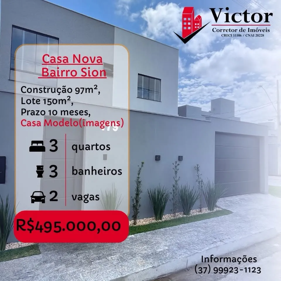 Casa na planta 3 quartos no Bairro Sion