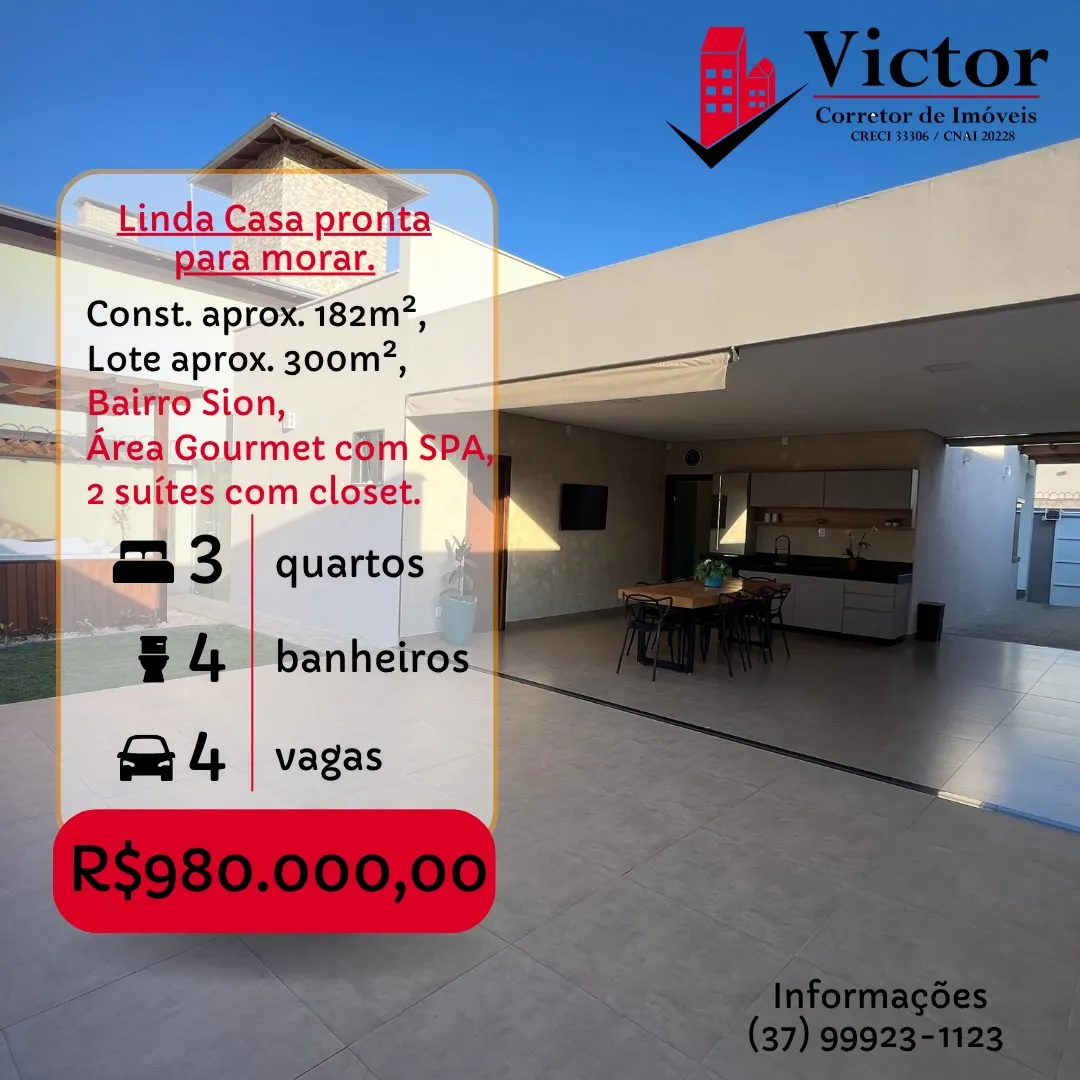 Casa 3 quartos com 2 suítes à venda no Bairro Sion