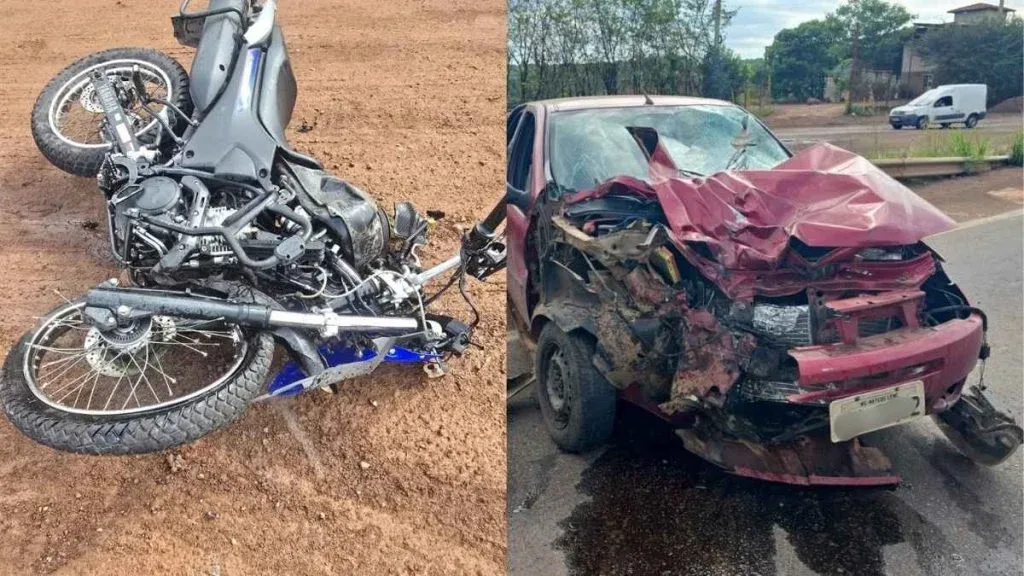 Carro roda na pista, invade contramão e atinge moto em Itaúna