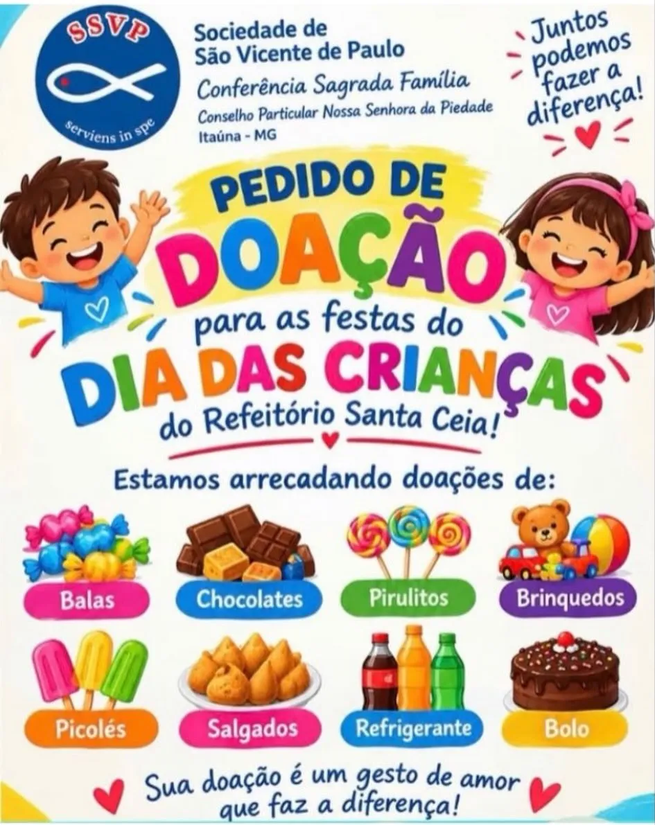Campanha de doações para a festa das crianças em Itaúna