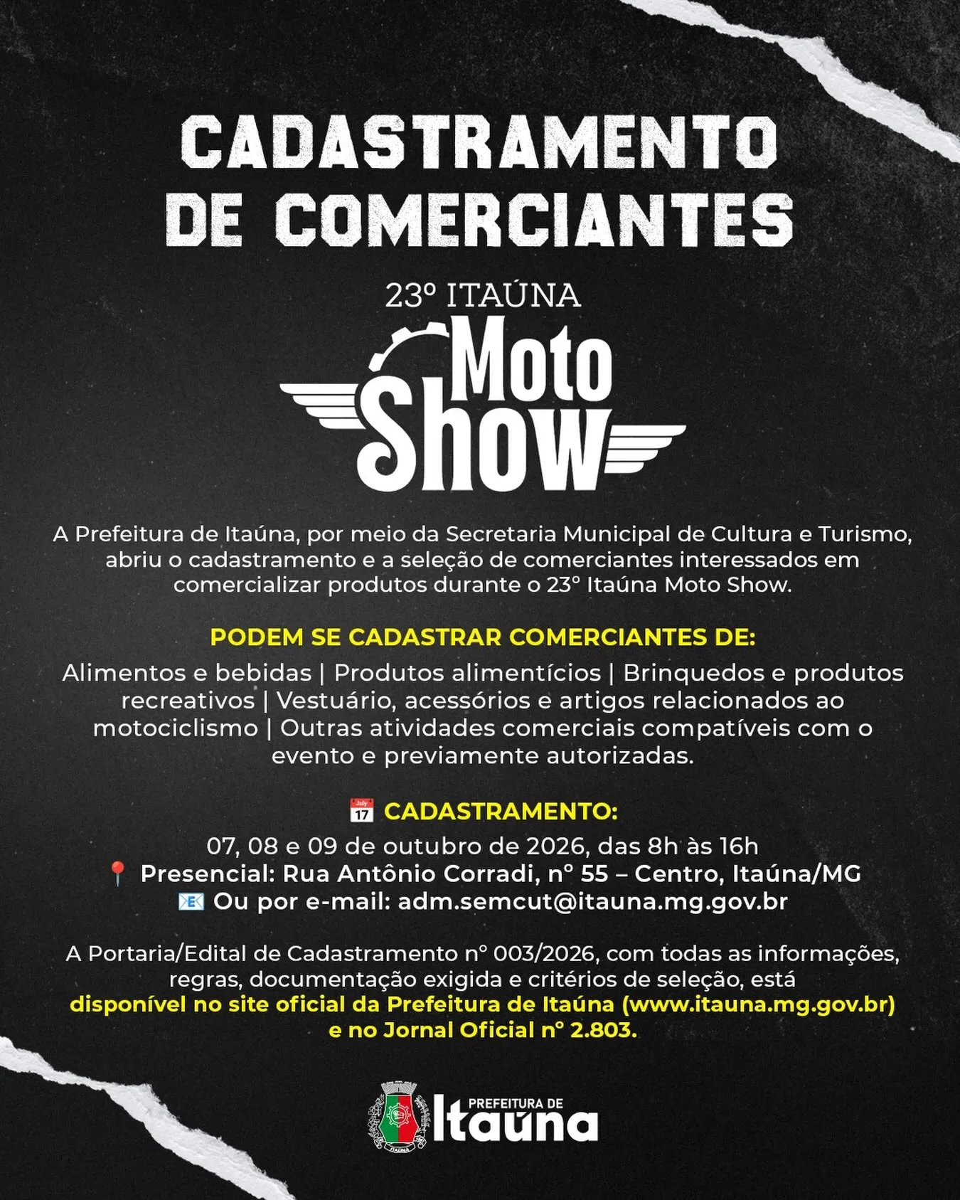 Cadastramento de comerciantes para evento de motociclismo