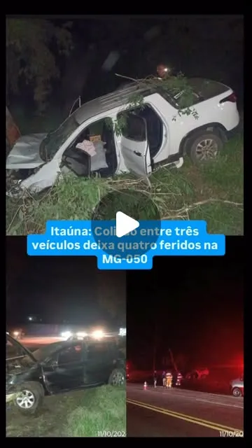 Três veículos colidem na MG-050 e deixam 4 feridos
