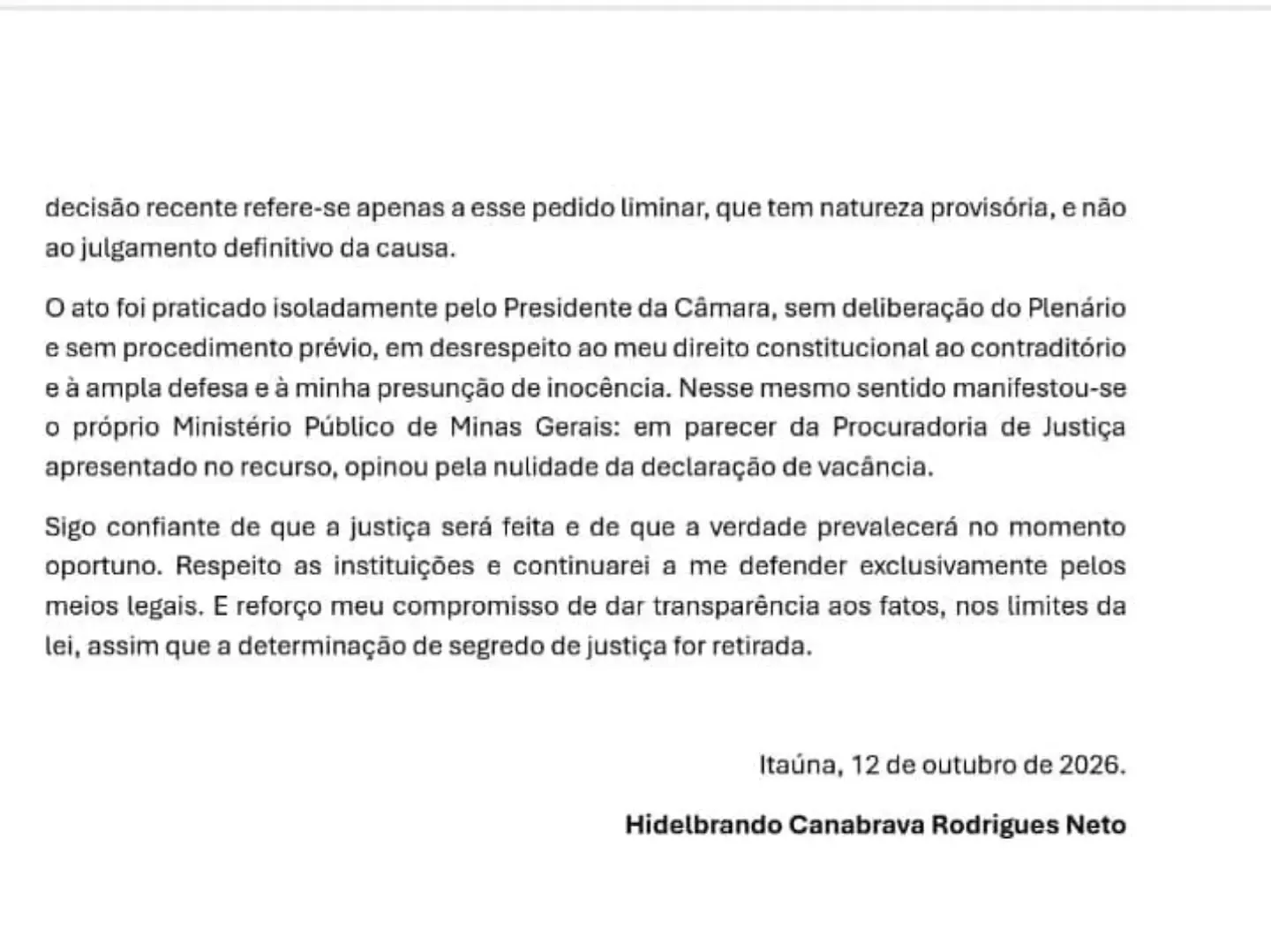 TJMG mantém extinção do mandato de Hidelbrando Neto em Itaúna