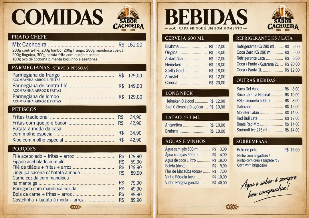 Bar Sabor Cachoeira: pratos à la carte e porções em Itatiaiuçu