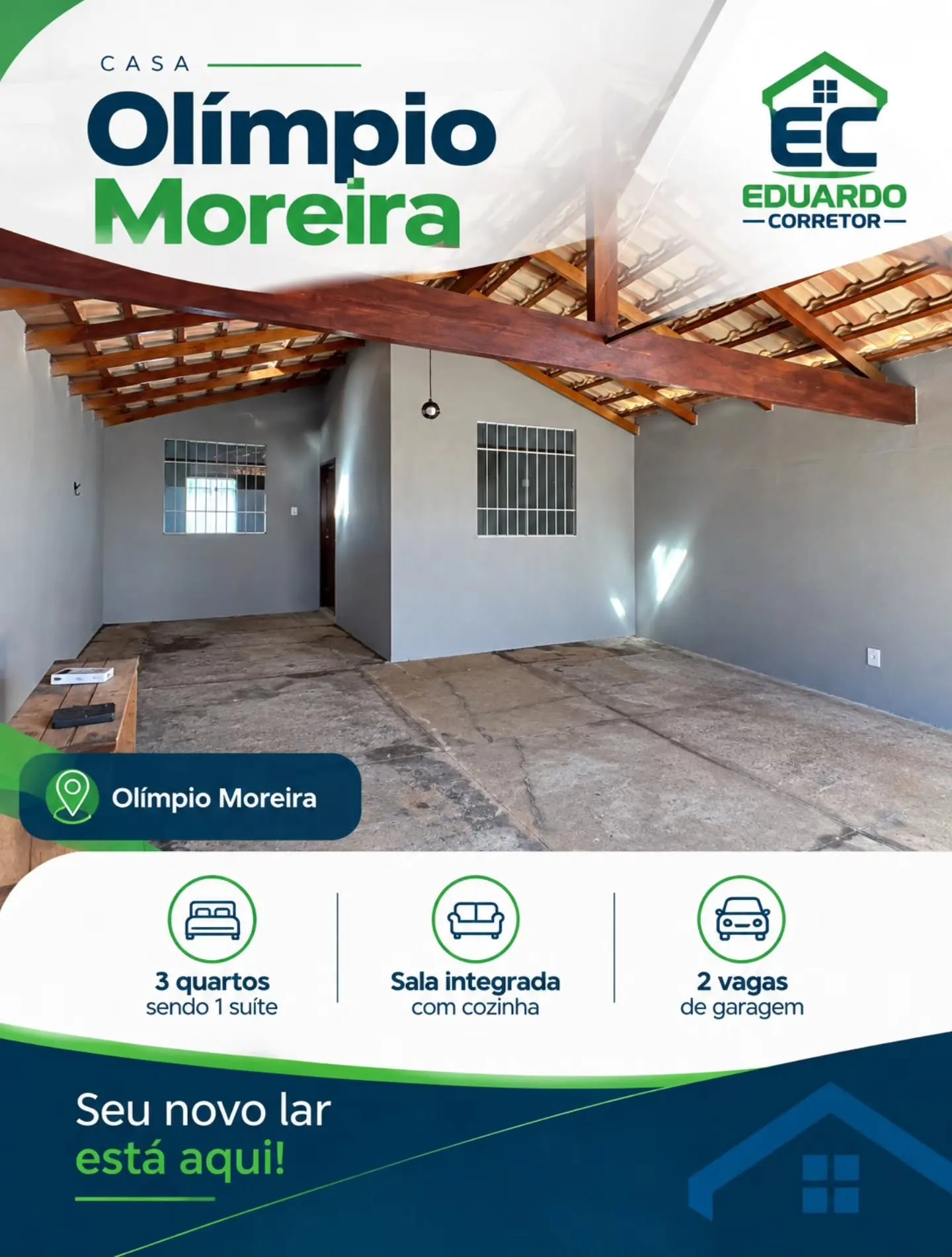 Casa 3 quartos com suíte e garagem no Olímpio Moreira