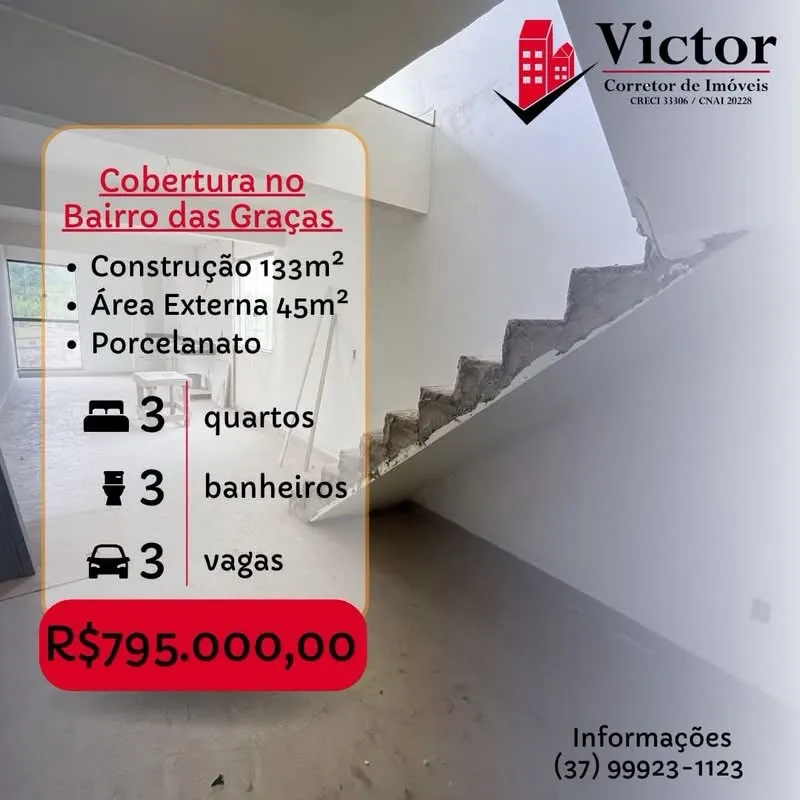 Cobertura 3 quartos com suíte nas Graças