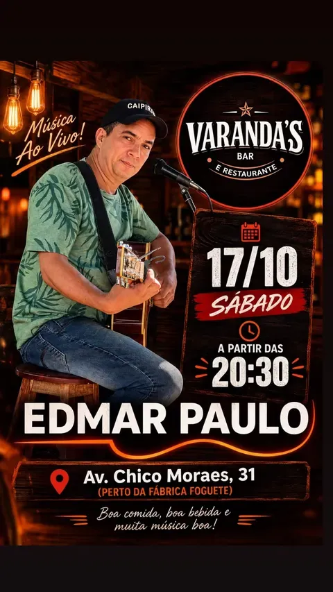 Show Caipira com Edmar Paulo – Varanda's Bar, sábado
